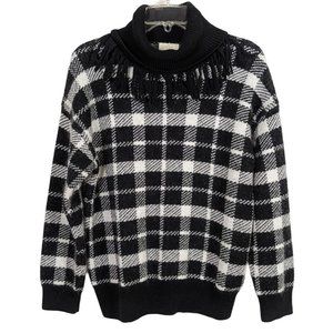 Kate Spade New York Live Colorfully black and white turtleneck‎ fringe sweater S